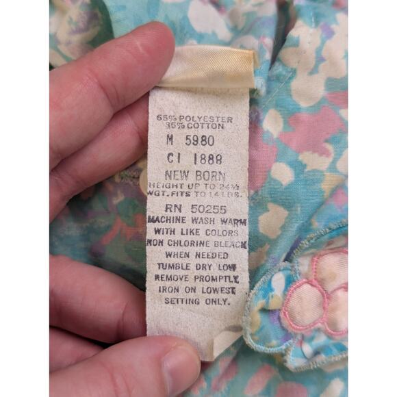 Vtg Floral Baby Romper Newborn Short Sleeve Pink Blue Mayfair Artsy Girly Cute - Picture 5 of 7
